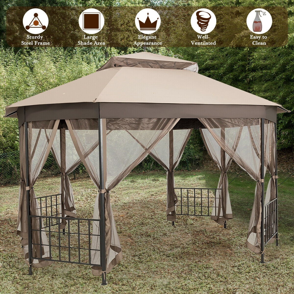 10 ™x 12 ™ Octagonal Patio Gazebo-Brown