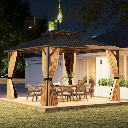 12 x 12 FT Hardtop Gazebo Outdoor Pergola for Patio Garden Deck Lawn Backyard Party Tent-Coffee