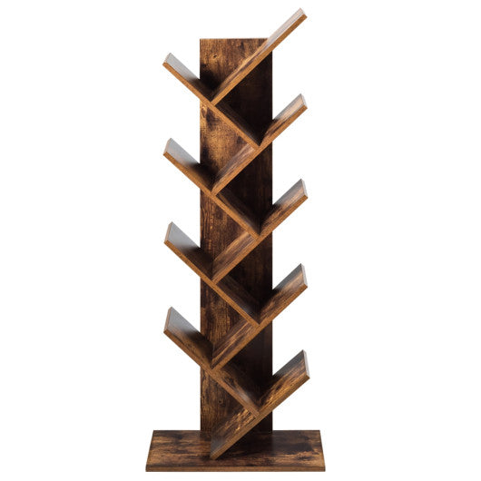 8-Tier Free Standing Tree Bookshelf-Coffee