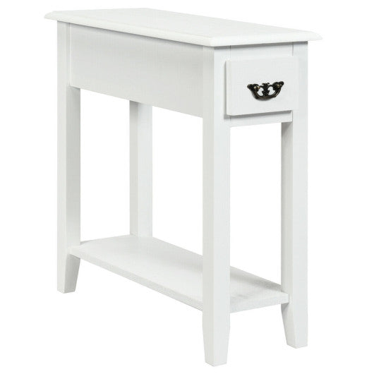 2 Tier End Bedside Sofa Side Table Narrow Nightstand-White