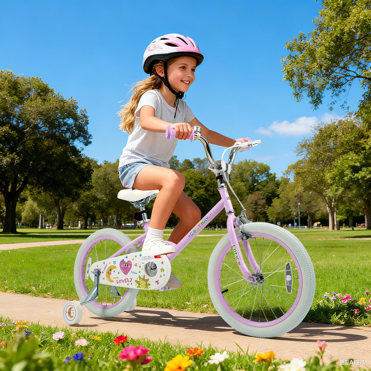 12/14/16/18 Inch Kids Bike Adjustable for 3-8 Years Old Children Purple - Stars & Moon-18 inches