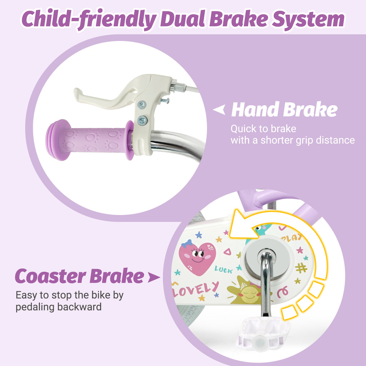 12/14/16/18 Inch Kids Bike Adjustable for 3-8 Years Old Children Purple - Stars & Moon-18 inches