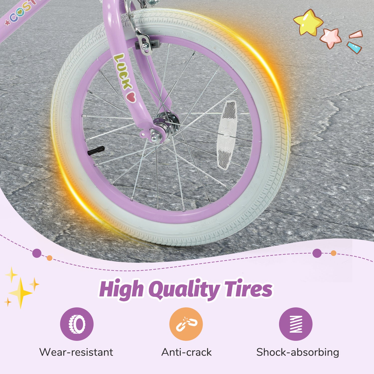 12/14/16/18 Inch Kids Bike Adjustable for 3-8 Years Old Children Purple - Stars & Moon-18 inches