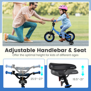 12/14/16/18 Inches Kids Bike with Removable Training Wheels and Adjustable Seatfor 3-8 Years Old Navy-12 inches