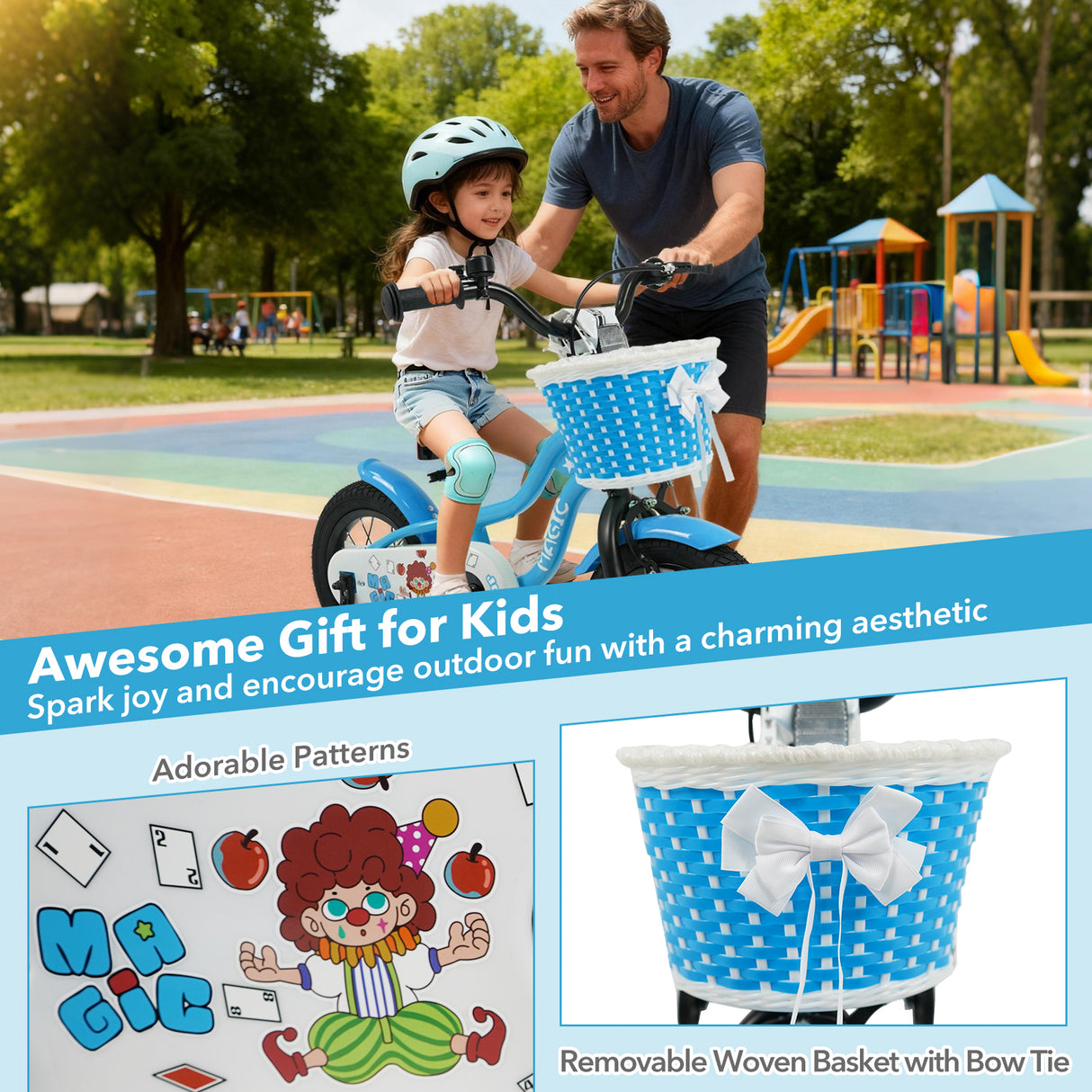 12/14/16 Inch Kids Bike with Training Wheels and Basket Navy Color-12