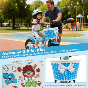 12/14/16 Inch Kids Bike with Training Wheels and Basket Navy Color-12