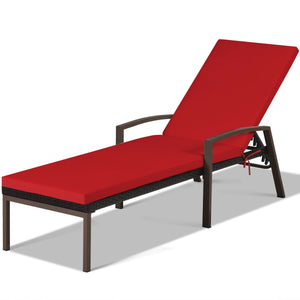 2 Pieces Patio Rattan Adjustable Back Lounge Chair with Armrest and Removable Cushions-Turquoise