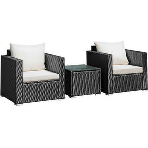3 Pieces Patio Wicker Conversation Set  with Cushion-White