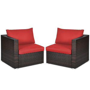 2PCS Patio Rattan Sectional Conversation Sofa Set-Navy