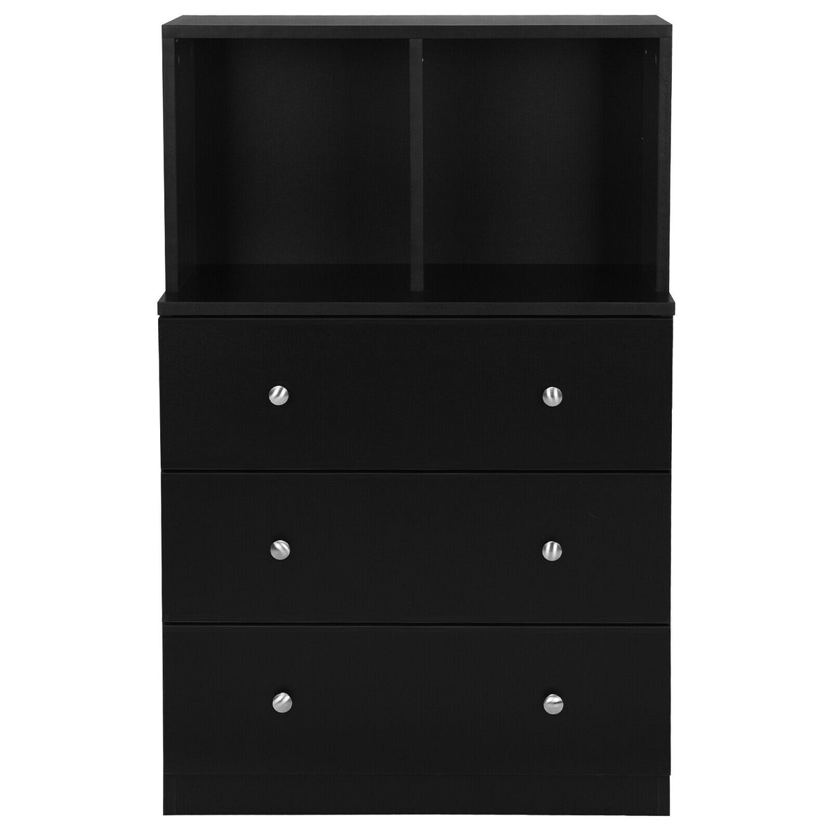 3 Drawer Dresser with Cubbies Storage Chest for Bedroom Living Room-Black