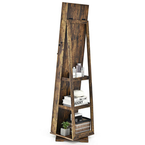 360 ° Rotatable 2-in-1 Lockable Jewelry Cabinet with Full-Length Mirror-Brown