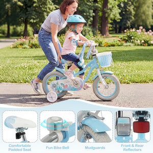 12-20 Inch Kids Bike Adjustable with Basket and Streamers Blue - Princess of the Sea Theme-12 Inch