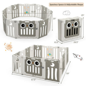 14-Panel Baby Playpen Kids Activity Center Foldable Play Yard with Lock Door-Beige