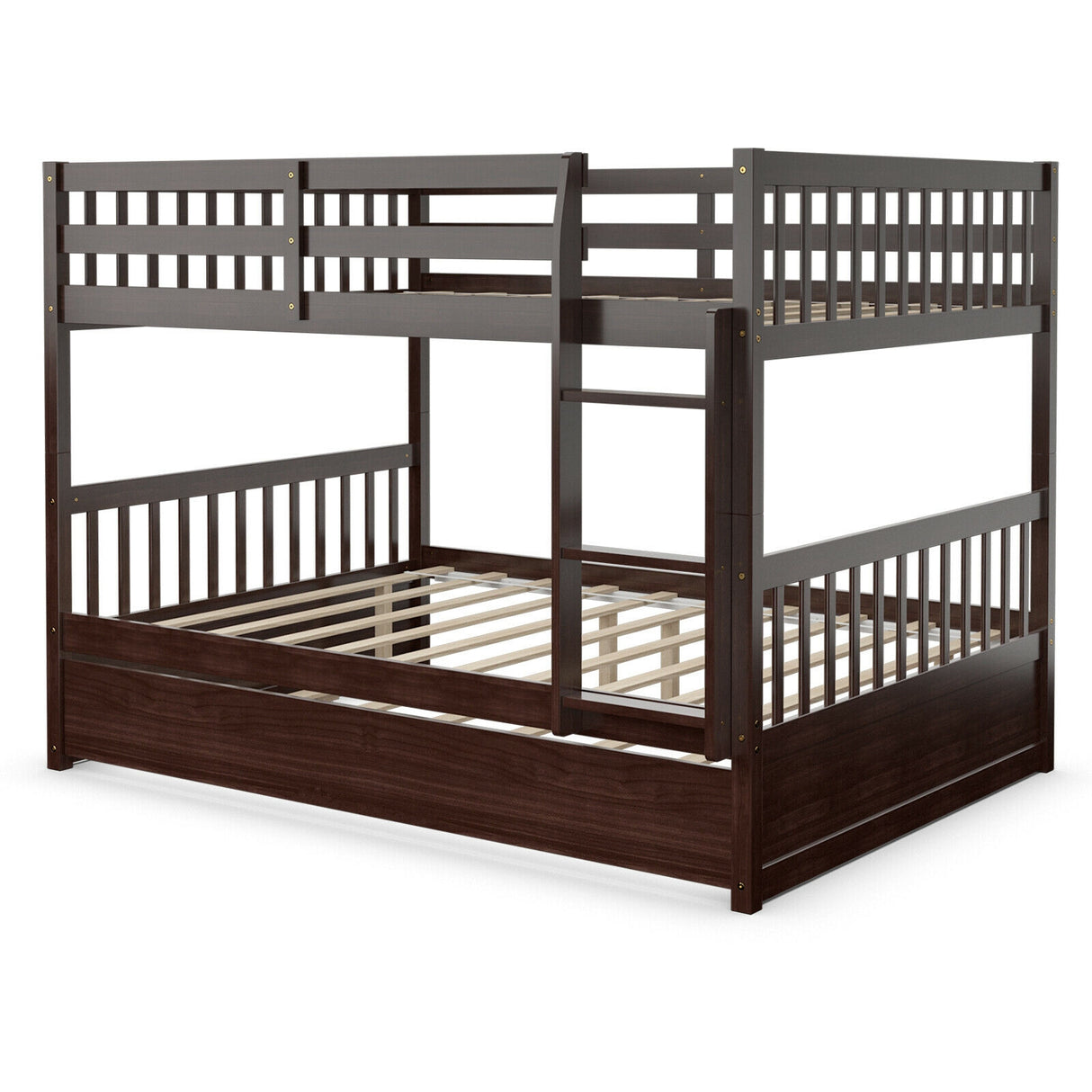 Full over Full Bunk Bed Platform Wood Bed with Ladder-White