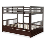 Full over Full Bunk Bed Platform Wood Bed with Ladder-White