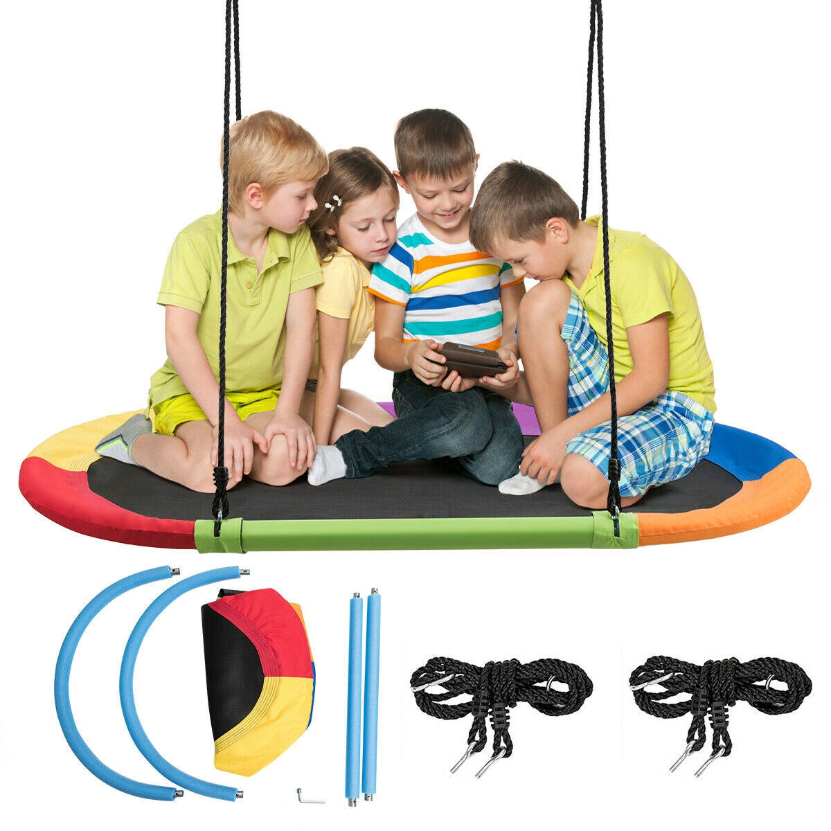 60 Inch Saucer Surf Outdoor Adjustable Swing Set-Blue+Black