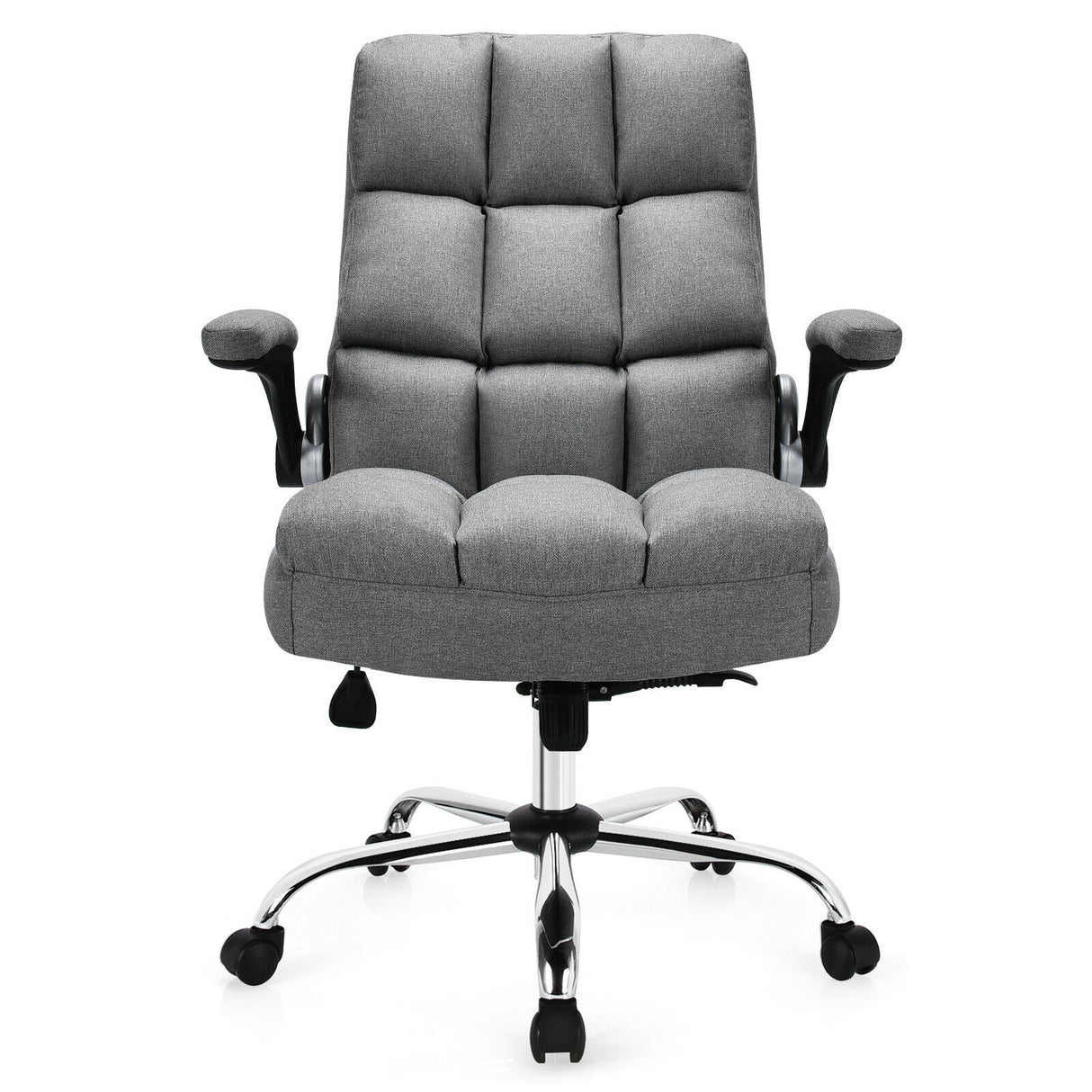 Adjustable Swivel Office Chair with High Back and Flip-up Arm for Home and Office-Beige