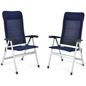 2Pcs Patio Dining Chair with Adjust Portable Headrest-Blue