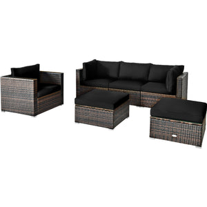 6 Pcs Patio Rattan Furniture Set with Sectional Cushion-Blue