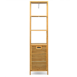 Bamboo Tower Hamper Organizer with 3-Tier Storage Shelves-Natural by DirectDeals