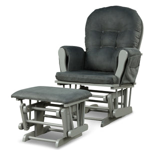 Wood Glider and Ottoman Set with Padded Armrests and Detachable Cushion-Brown