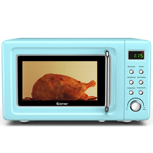 700W Retro Countertop Microwave Oven with 5 Micro Power and Auto Cooking Function-White