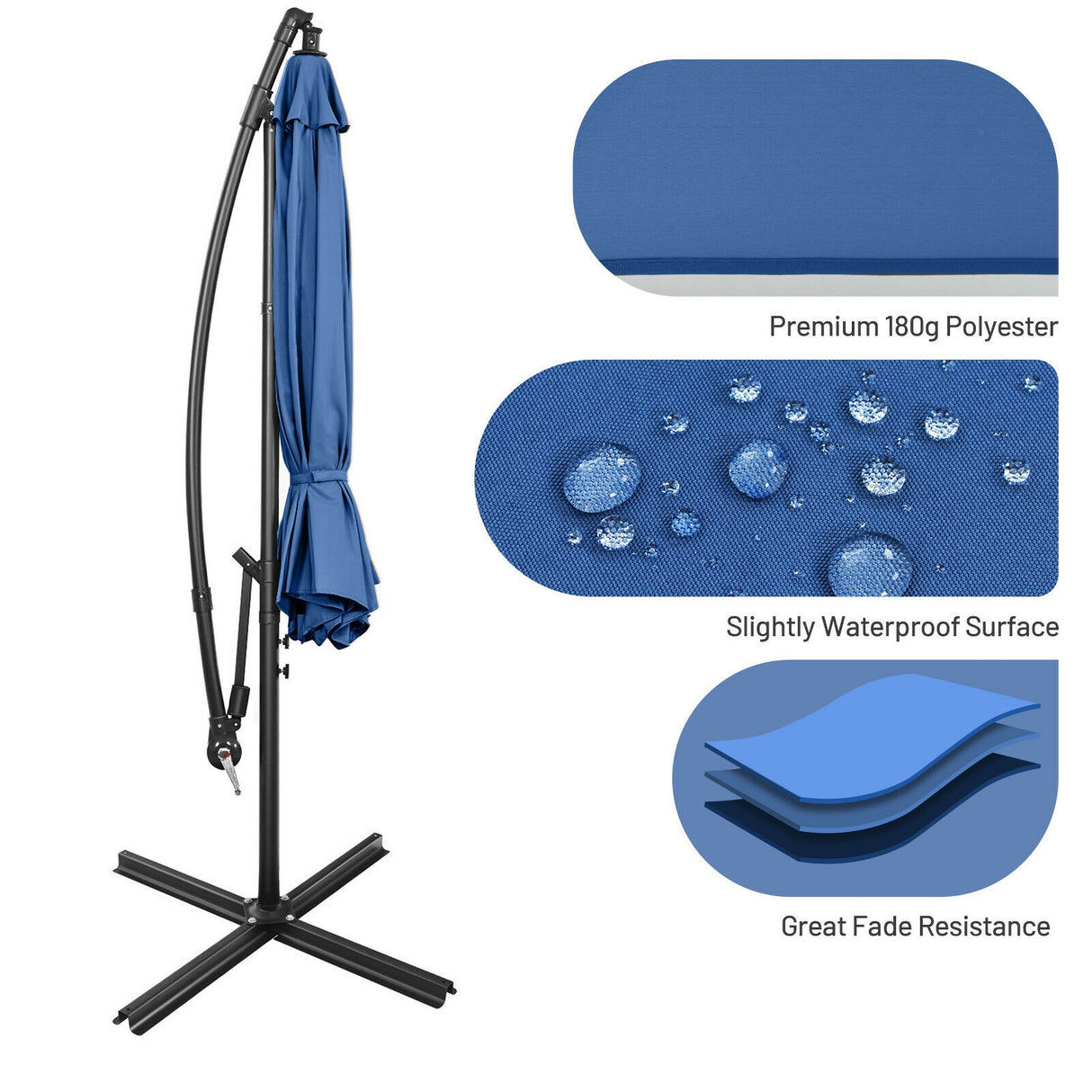 10 Feet Offset Umbrella with 8 Ribs Cantilever and Cross Base-Brown
