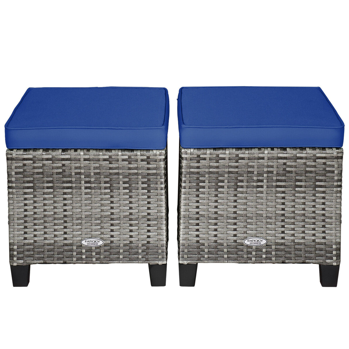 2PCS Patio Rattan Wicker Ottoman Seat with Removable Cushions-Red