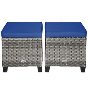 2PCS Patio Rattan Wicker Ottoman Seat with Removable Cushions-Red