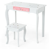 Kids Princess Vanity Table and Stool Set with Tri-folding Mirror and Drawer-Pink