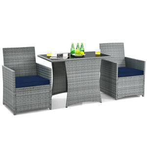 3 Pieces Patio Rattan Furniture Set with Cushioned Armrest Sofa-White