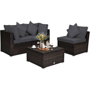4 Pcs Ottoman Garden Deck Patio Rattan Wicker Furniture Set Cushioned Sofa-White