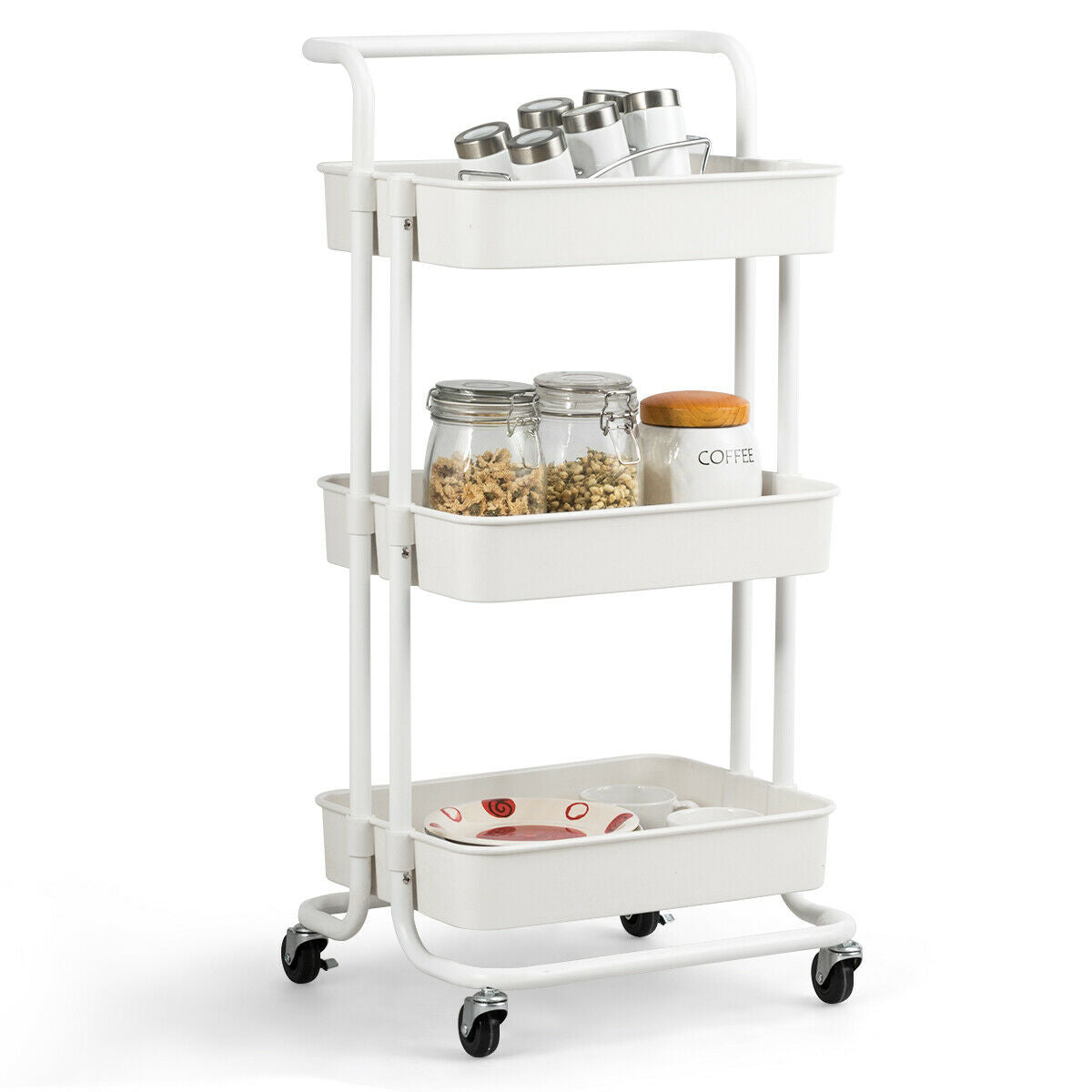 3-Tier Utility Cart Storage Rolling Cart with Casters-Black