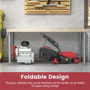 12-AMP 13.5 Inch Adjustable Electric Corded Lawn Mower with Collection Box-Red