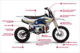 TrailMaster MK125E Pro Series Dirt Bike, BOSCH EFI, 4-Speed, Electric Start, Dual Disc Brakes, (14/12) Wheels