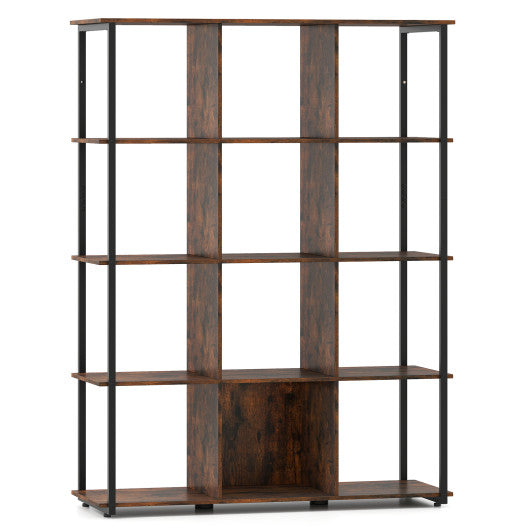 12-Cube Bookcase with 2 Anti-tipping Kits for Living Room-Rustic Brown