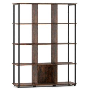 12-Cube Bookcase with 2 Anti-tipping Kits for Living Room-Rustic Brown
