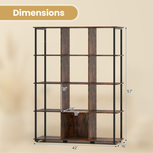 12-Cube Bookcase with 2 Anti-tipping Kits for Living Room-Rustic Brown