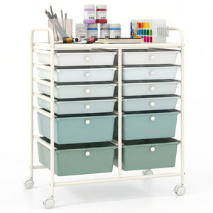 12-Drawer Rolling Storage Cart with Removable Drawers and Lockable Wheels-Green Gradient