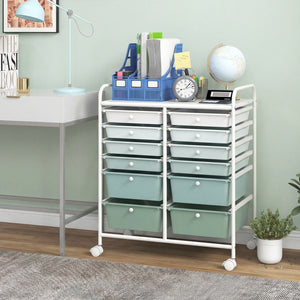 12-Drawer Rolling Storage Cart with Removable Drawers and Lockable Wheels-Green Gradient