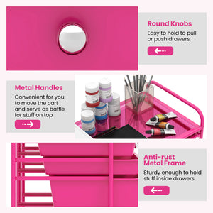 12-Drawer Rolling Storage Cart with Removable Drawers and Lockable Wheels-Rose Red