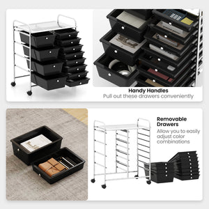 12-Drawer Utility Rolling Cart with Drawers Multi-Use Storage-Black