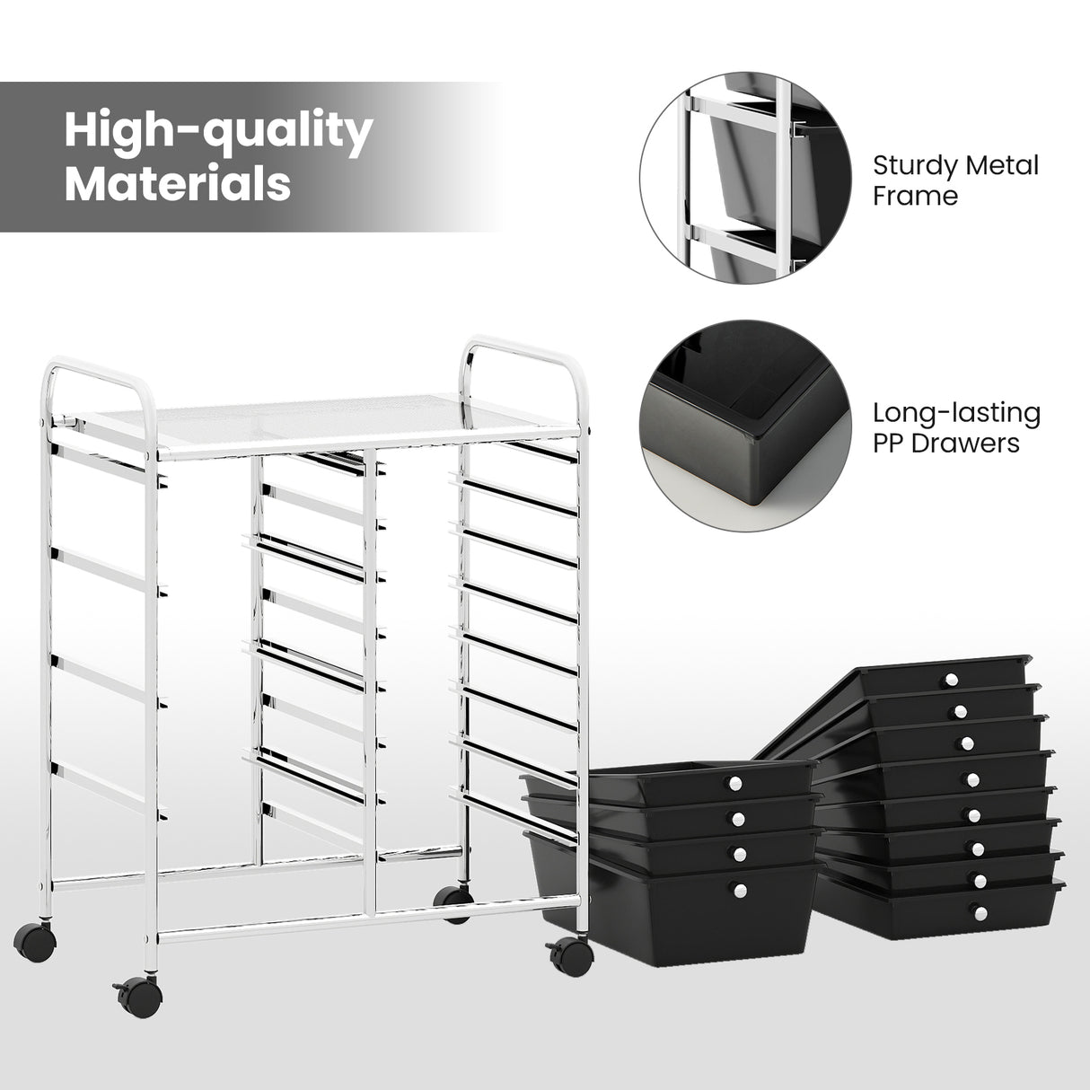 12-Drawer Utility Rolling Cart with Drawers Multi-Use Storage-Black