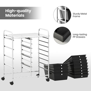 12-Drawer Utility Rolling Cart with Drawers Multi-Use Storage-Black