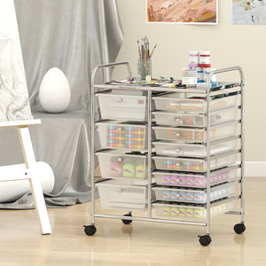 12-Drawer Utility Rolling Cart with Drawers Multi-Use Storage-Transparent