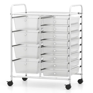 12-Drawer Utility Rolling Cart with Drawers Multi-Use Storage-Transparent
