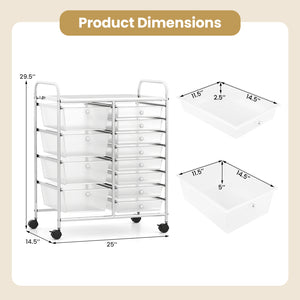 12-Drawer Utility Rolling Cart with Drawers Multi-Use Storage-Transparent