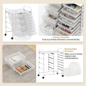 12-Drawer Utility Rolling Cart with Drawers Multi-Use Storage-Transparent