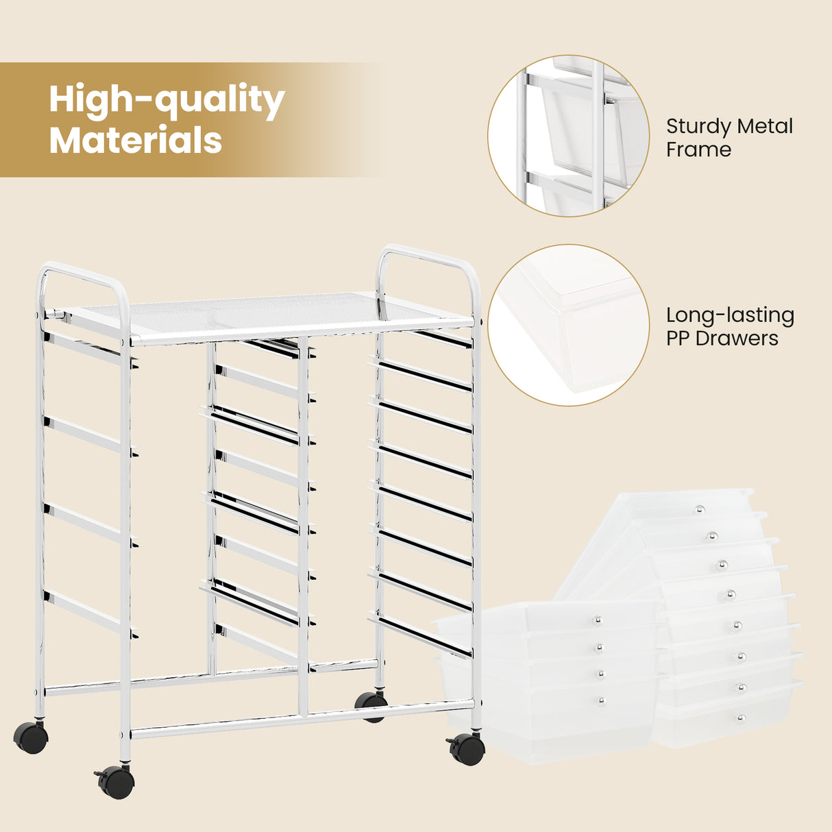 12-Drawer Utility Rolling Cart with Drawers Multi-Use Storage-Transparent