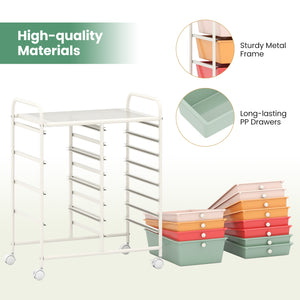 12-Drawer Utility Rolling Cart with Drawers Multi-Use Storage-Macaron